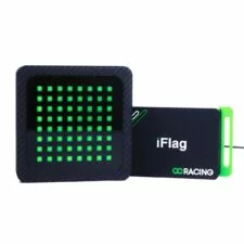 Black square LED panel showing a 7x7 grid of green lights labeled iFlag with a connected dark module marked RACING on the side