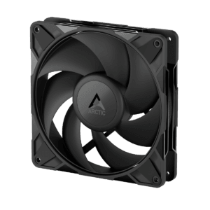 Black 120mm PC cooling fan with a square frame and curved blades; Arctic logo centered on the hub.