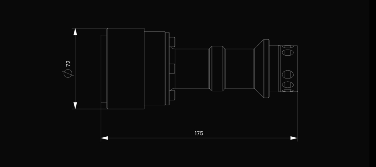 MOZA Base Extension Rod dimensions 175 mm length and 72 mm diameter - OCRacing