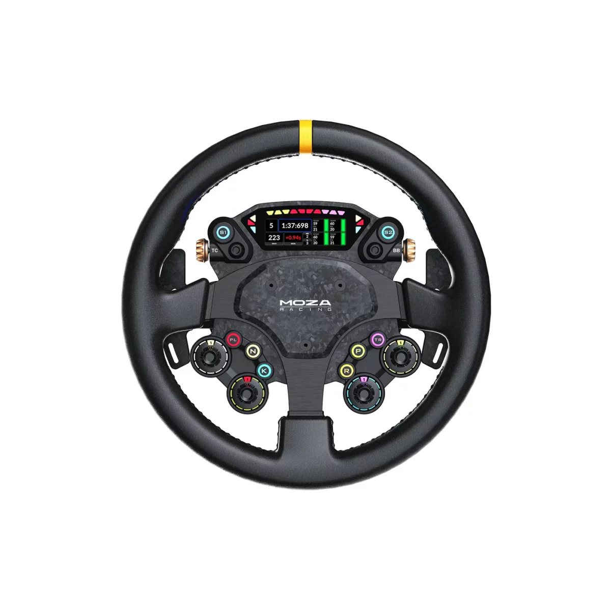 MOZA CS Pro Steering Wheel front view with 299 inch display RGB rev lights and flag lights   OCRacing
