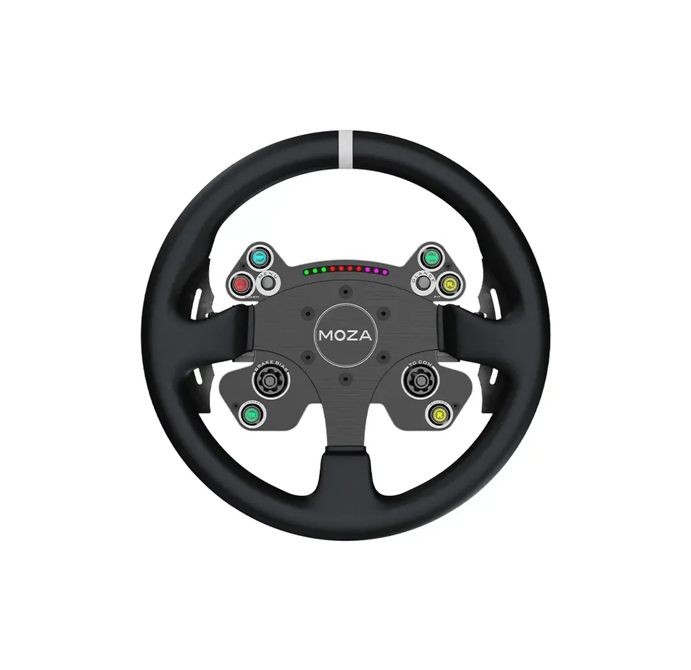 MOZA CS V2P Steering Wheel 13 inch front view with RGB buttons and shift LEDs   OCRacing