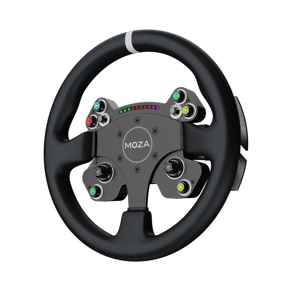 MOZA CS V2P Steering Wheel angled view with microfiber leather rim and programmable controls   OCRacing