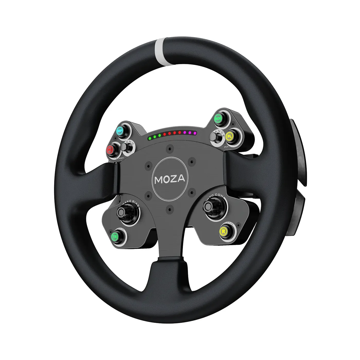 MOZA CS V2P Steering Wheel angled view with round leather rim - OCRacing