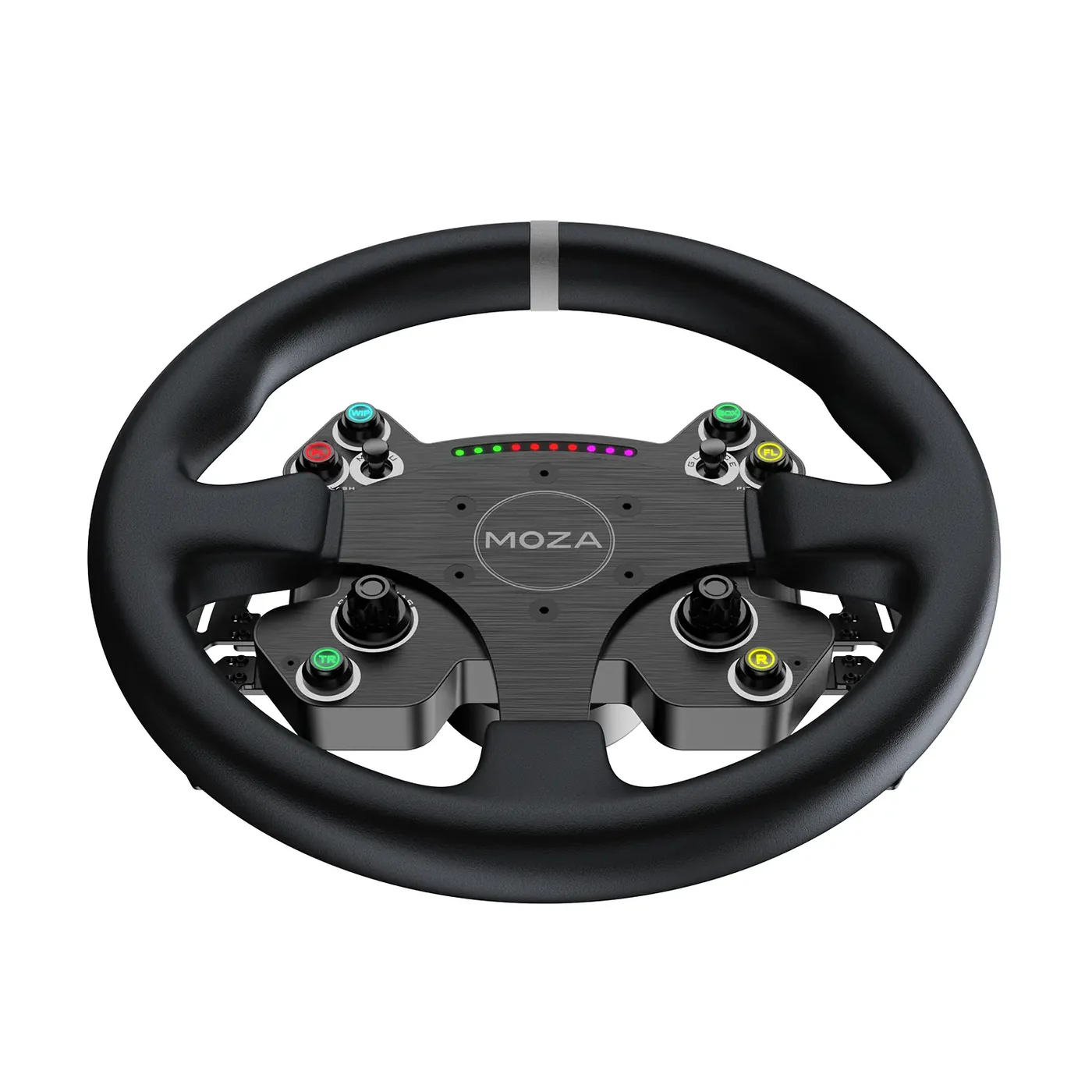 MOZA CS V2P Steering Wheel close front view with controls and LEDs - OCRacing