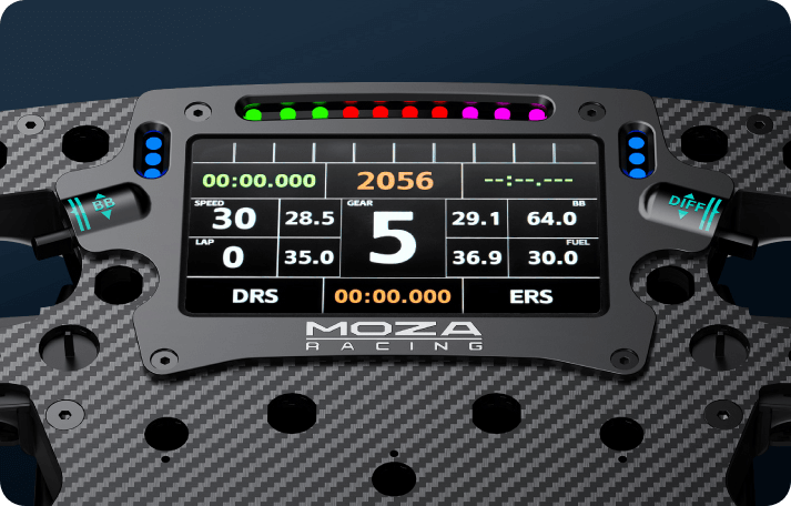 MOZA FSR2 Formula Wheel carbon fiber dashboard close up - OCRacing