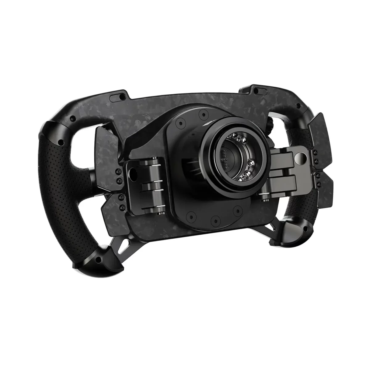 MOZA GS V2P GT Steering Wheel side view with all aluminum quick release and forged carbon paddles   OCRacing