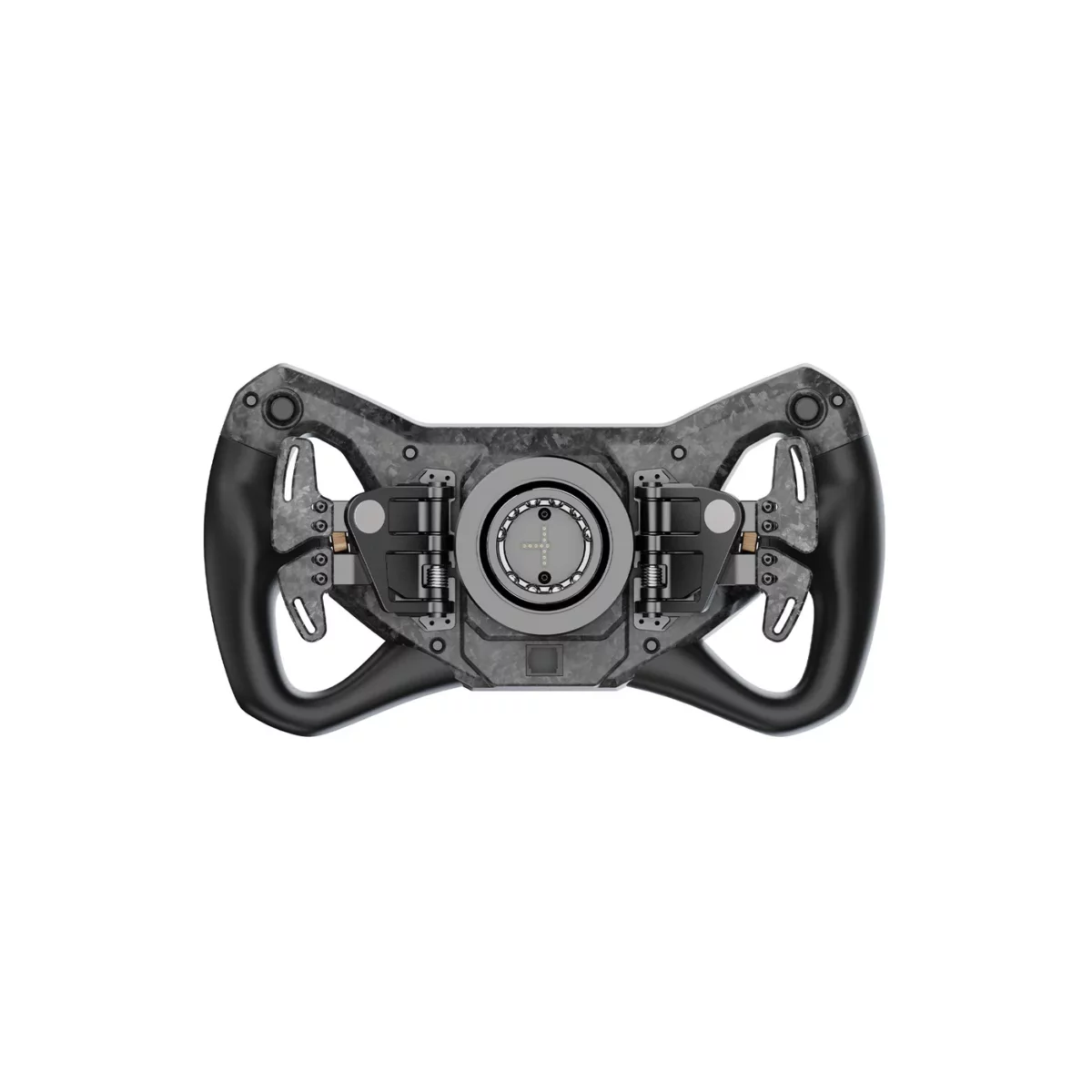 MOZA KS Pro Steering Wheel rear view with all aluminum quick release and forged carbon paddles   OCRacing