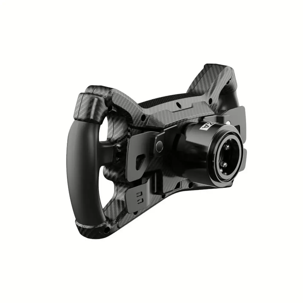 MOZA KS Steering Wheel side quick release view - OCRacing - OCRacing.eu MOZA KS Steering Wheel side view with MOZA quick release and rear paddles OCRacing