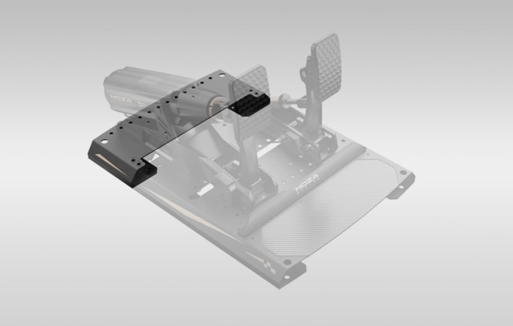 MOZA mBooster Base Extension Plate installed with CRP2 pedal base - OCRacing