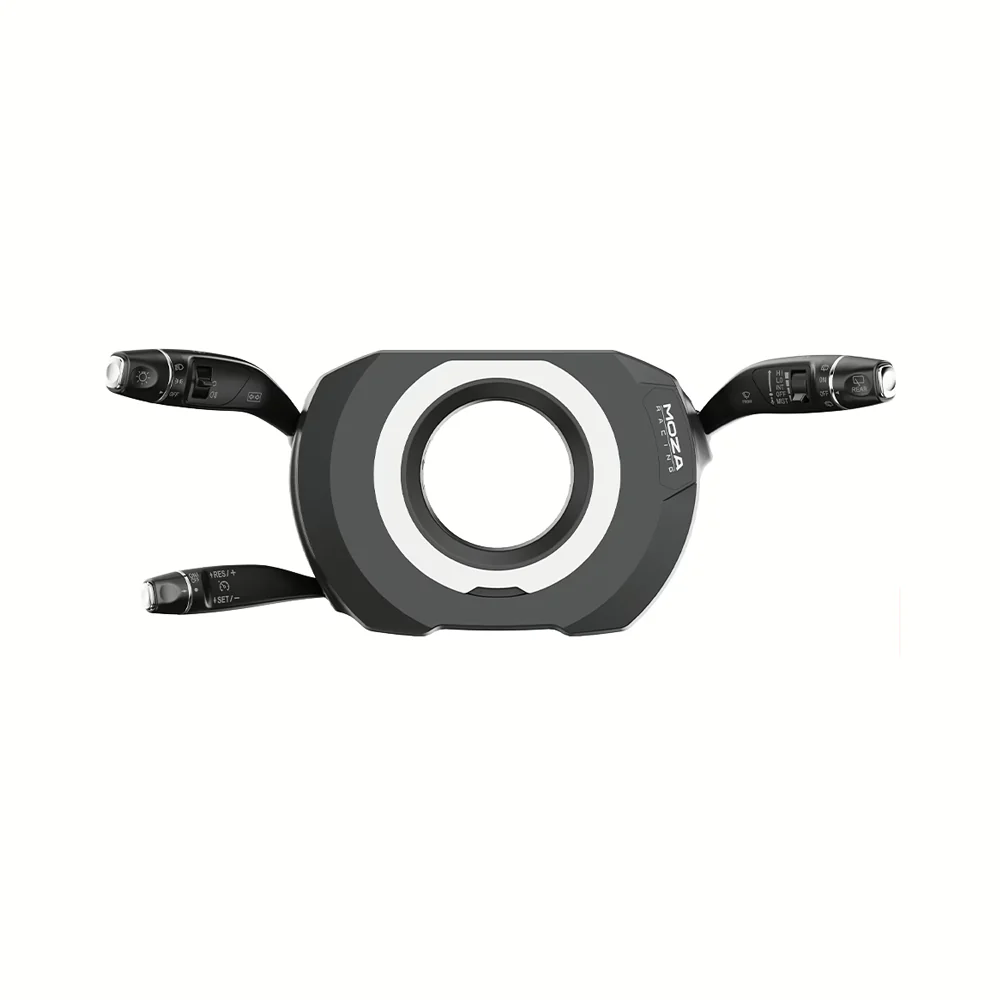 MOZA Multi function Stalks front product view with turn signal wiper light and cruise control stalks   OCRacing