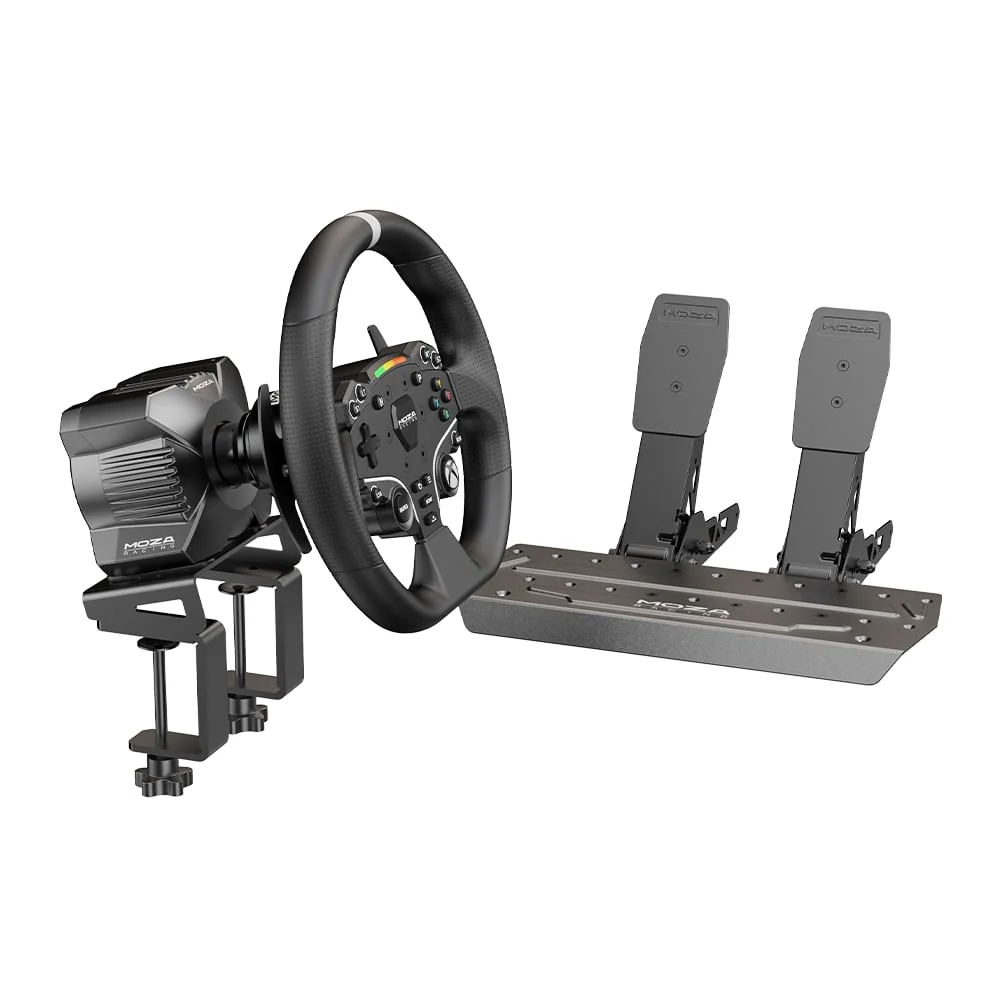 MOZA R3 Racing Bundle Xbox and PC complete desk setup with two pedals and table clamp   OCRacing