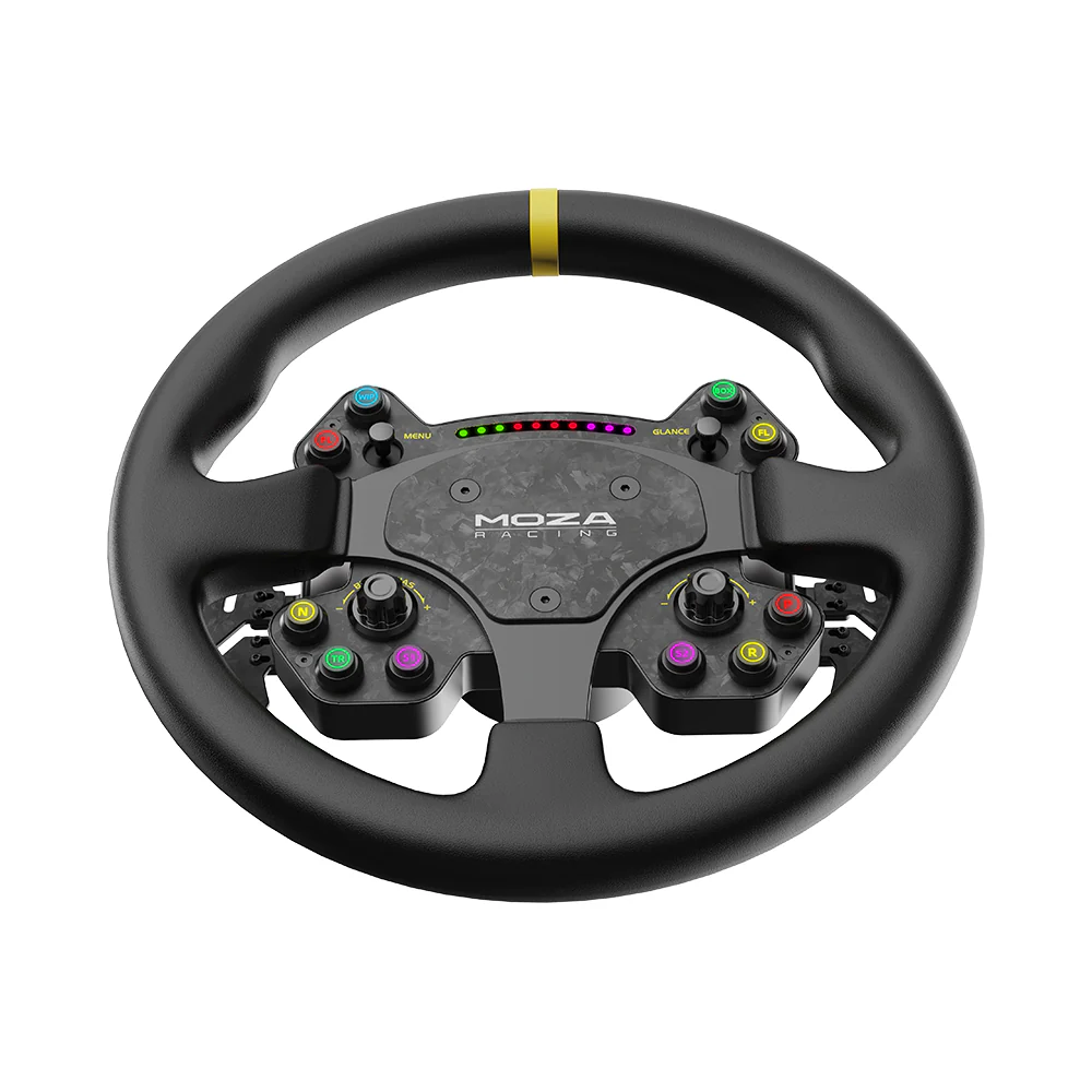 MOZA RS V2 Steering Wheel angled view with RGB shift light and mechanical buttons - OCRacing
