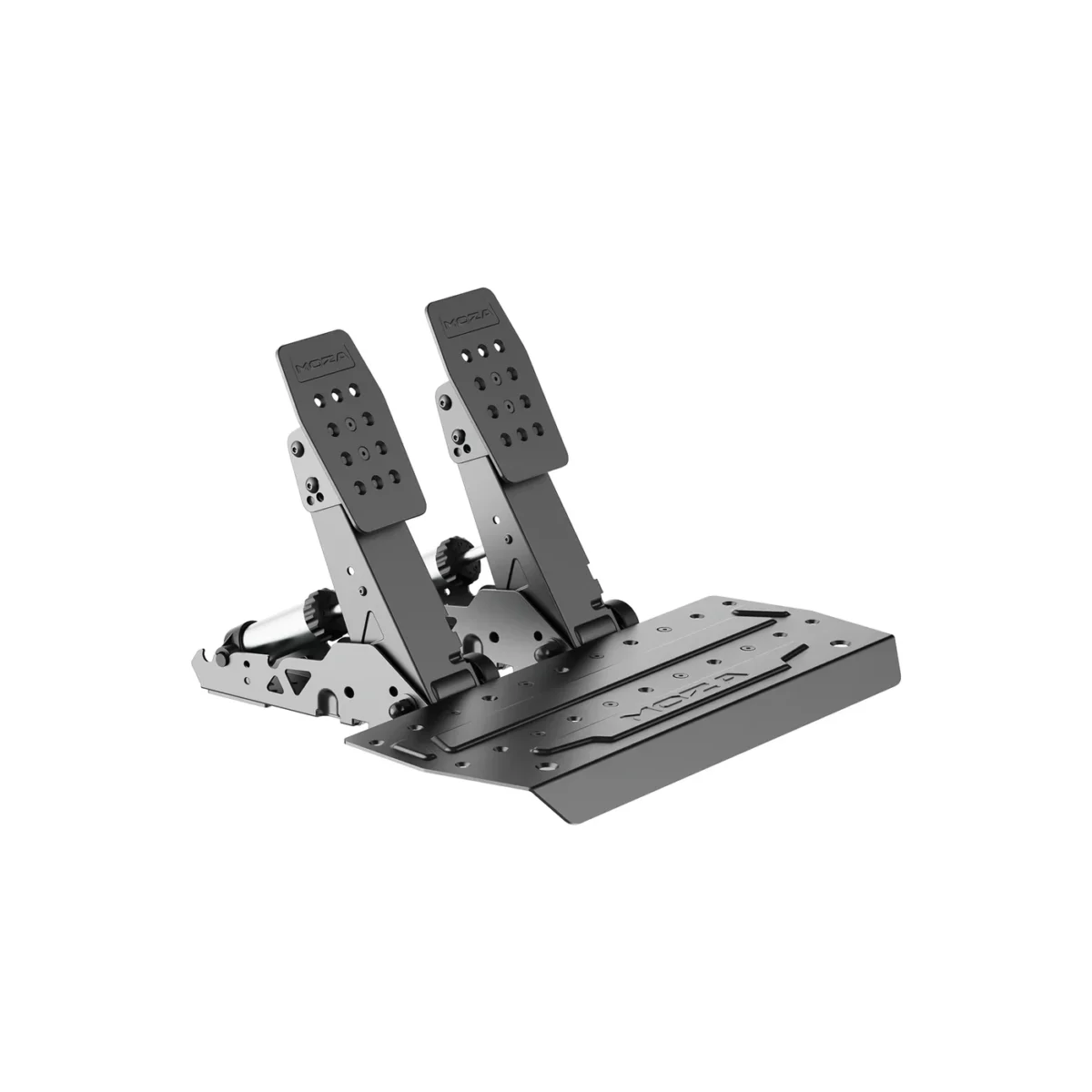 MOZA SRP2 Pedals throttle and brake angled view with steel base plate   OCRacing