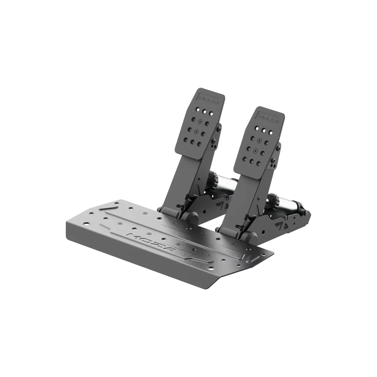 MOZA SRP2 Pedals rear mechanism view showing brake and throttle hardware   OCRacing