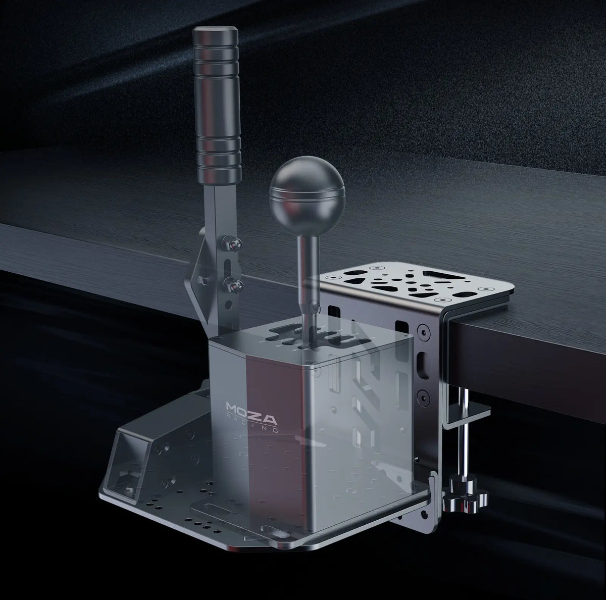 MOZA Universal Mounting Plate paired with Flight Base Table Clamp for desktop accessory mounting - OCRacing