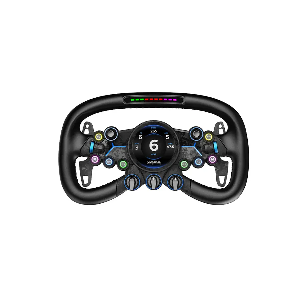 moza-vision-gs-wheel-1-ocracing - OCRacing.eu MOZA Vision GS Wheel front view with circular display and RGB controls OCRacing