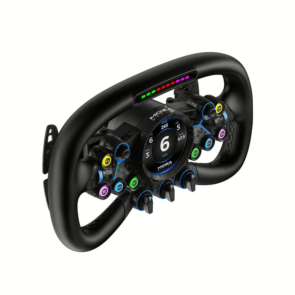 MOZA Vision GS Wheel angled product view with paddles - OCRacing