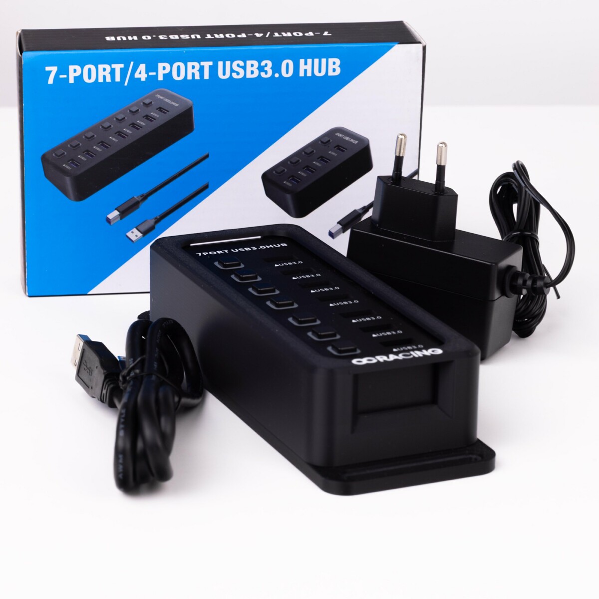 OCRacing SimRacing USB 7-port HUB kit with EU power adapter and product box
