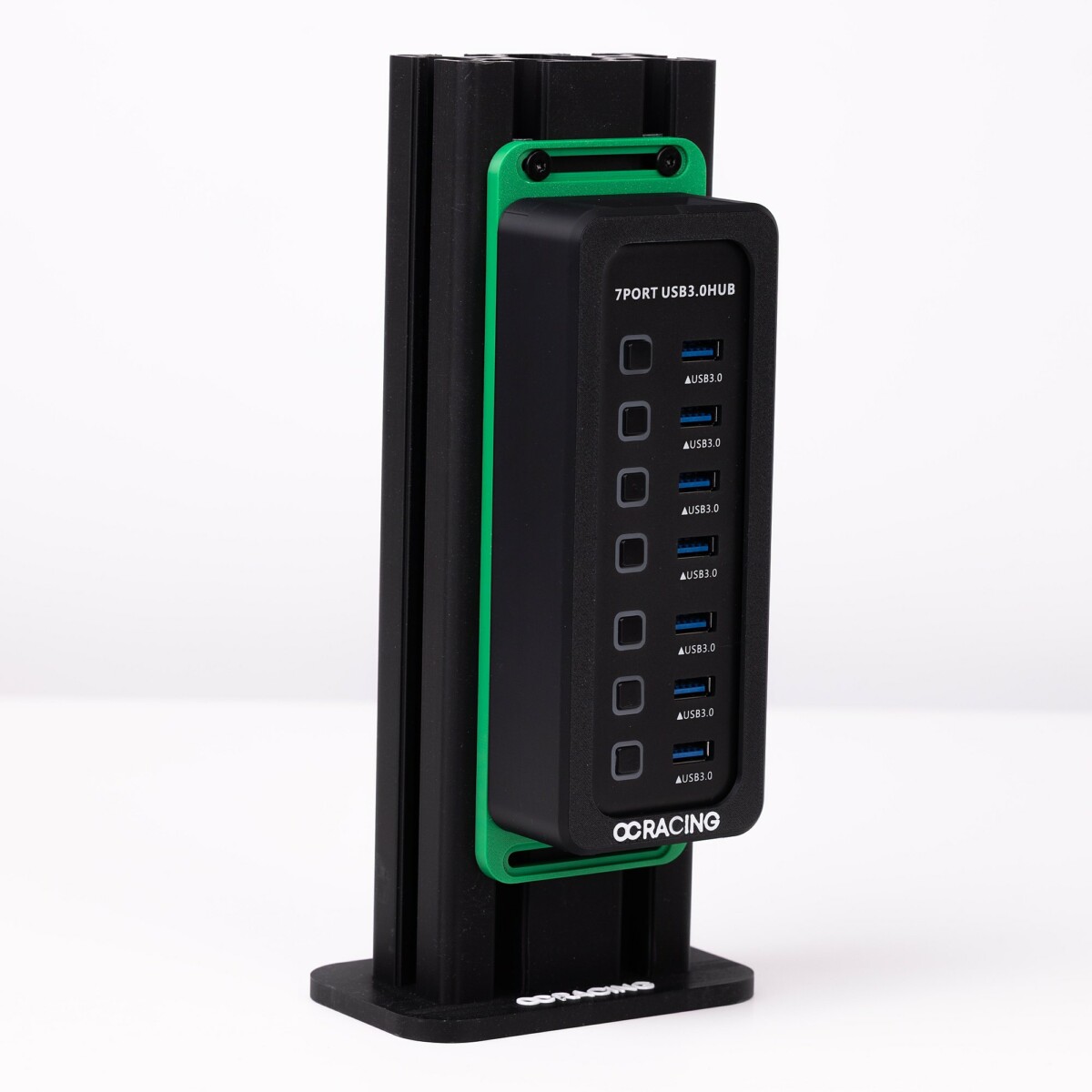 SimRacing USB 7-port HUB with green OCRacing profile mount