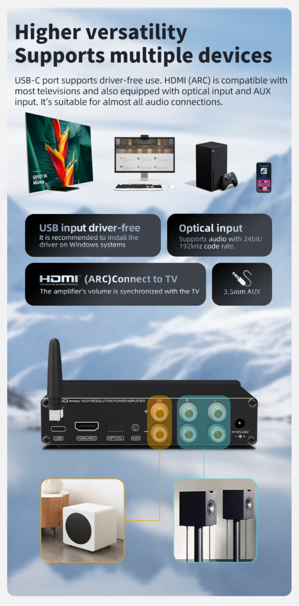 SMSL A50 Pro HDMI ARC optical USB Bluetooth inputs - OCRacing