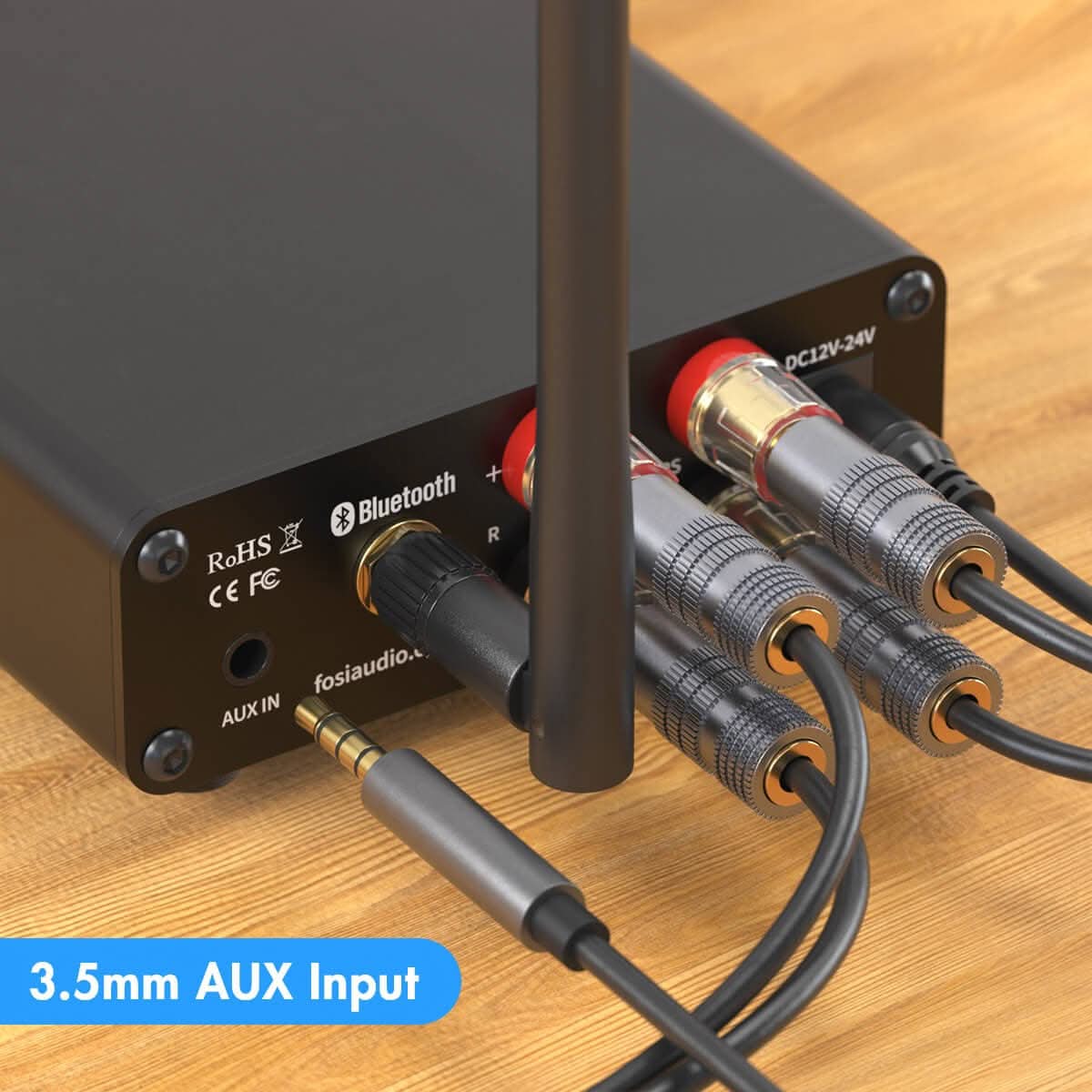 Fosi Audio BT10A AUX input antenna and speaker outputs - OCRacing
