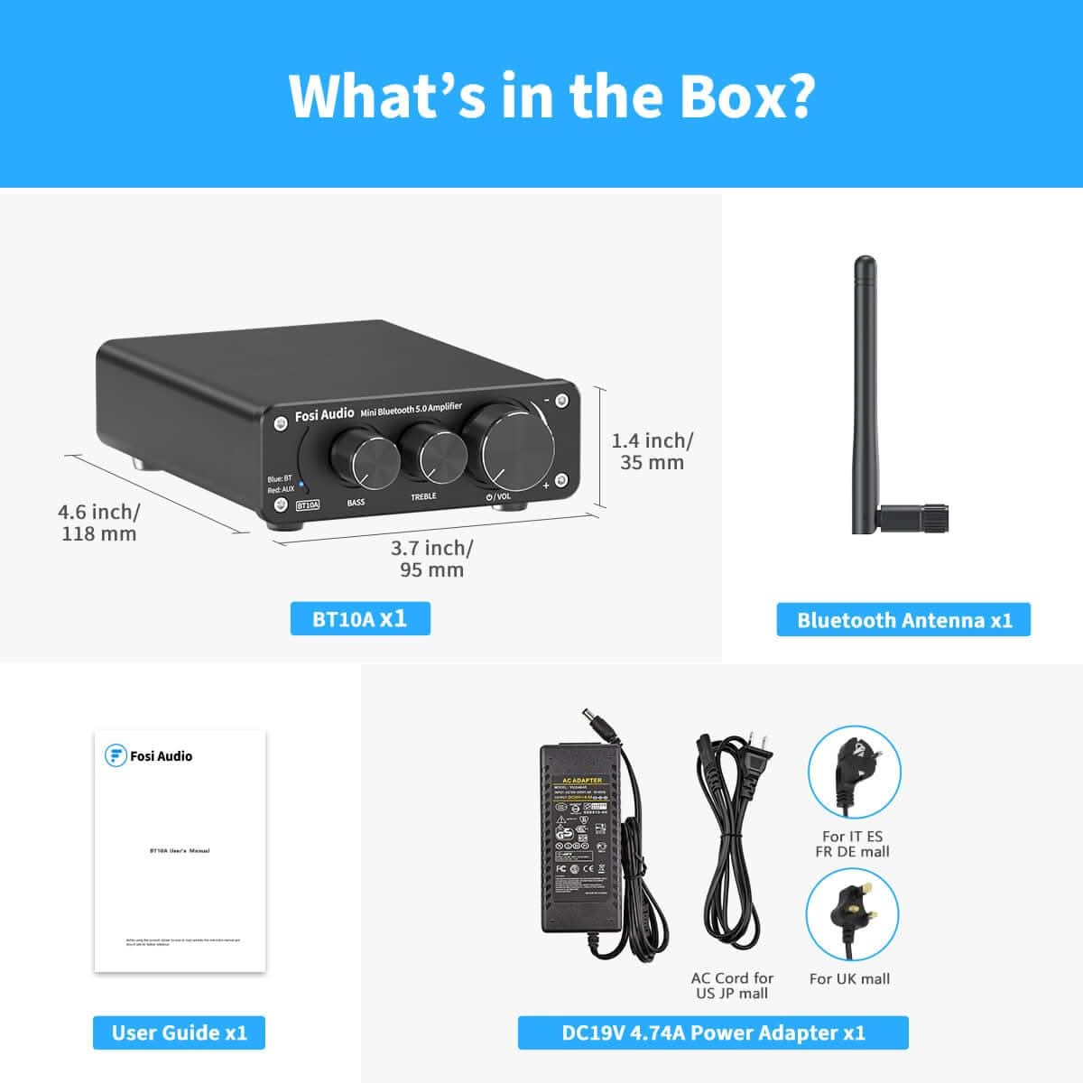 Fosi Audio BT10A package contents - OCRacing