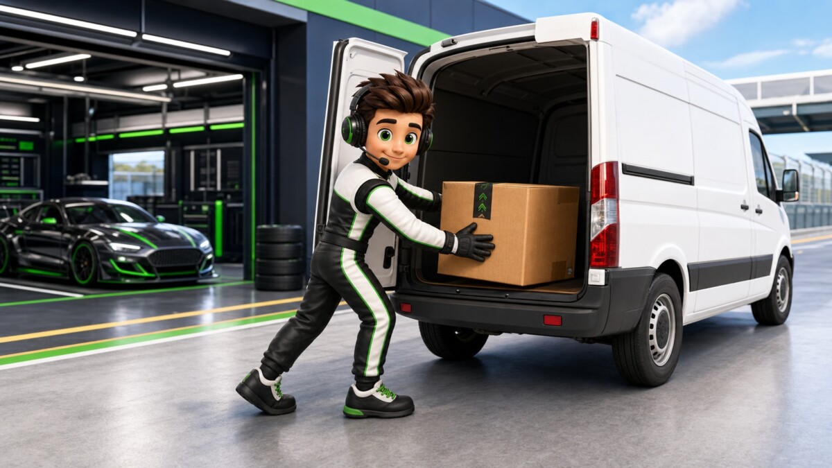 Ocie loading an OCRacing package into the van