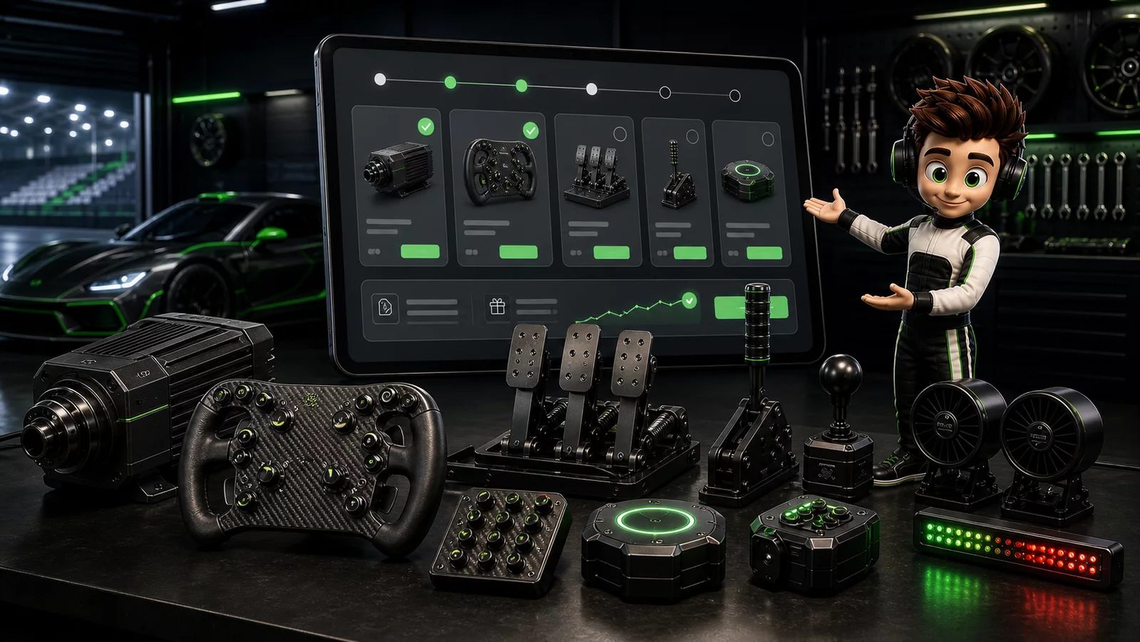 Sim racing hardware selected inside the OCRacing bundle configurator