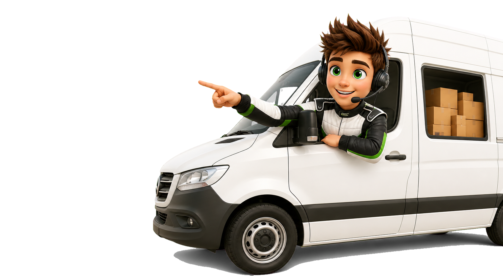 Ocie in a delivery van